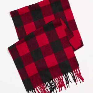 OLD NAVY UNISEX Red Black Buffalo Plaid Check Fringe Scarf NEW